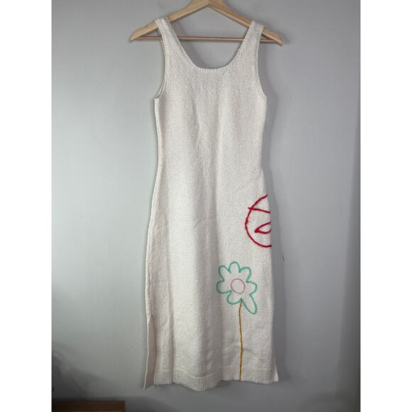 NWT Lingua Franca Jane St. Garden Hand-Embroidered Slim Fit Midi Dress Cream - Picture 7 of 8